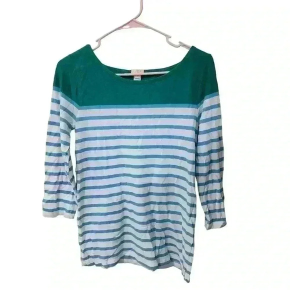 J. Crew Tops - 287. J.crew Long sleeve stripe green and blue tee size small
